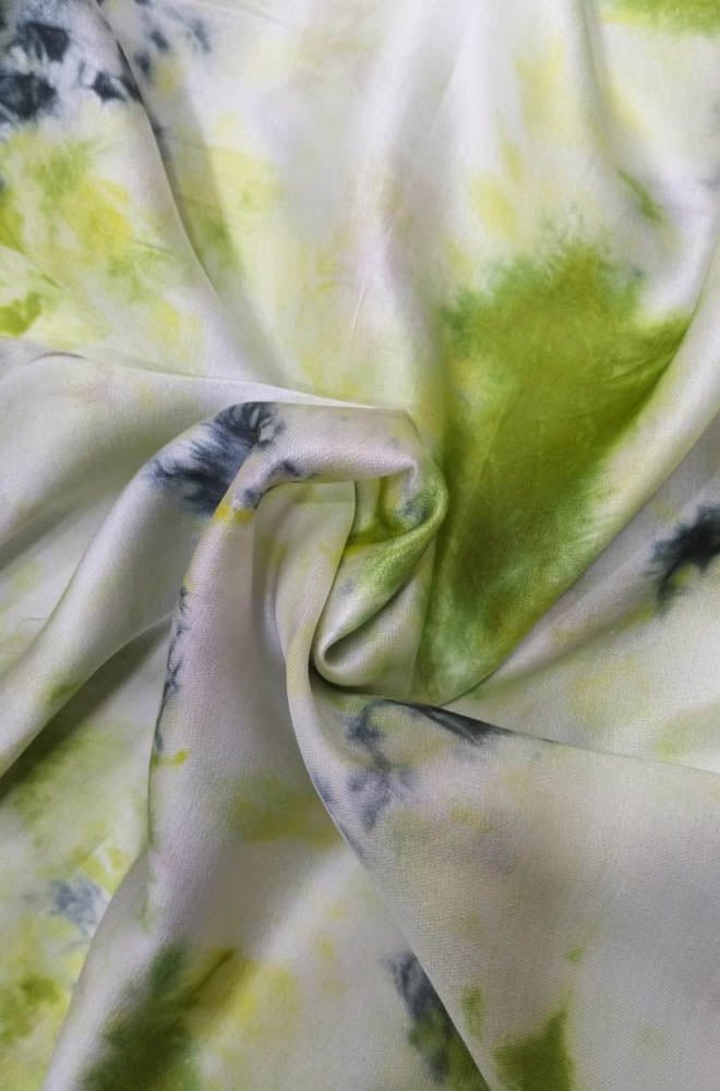 Off White Trendy Tie And Dye Modal Silk Fabric (  1 Mtr )