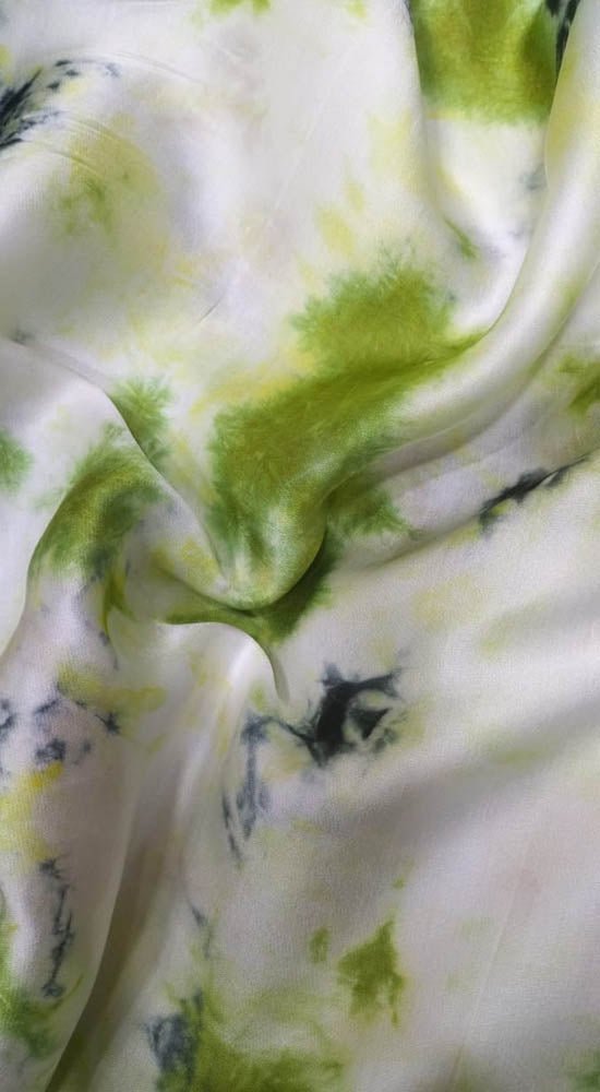 Off White Trendy Tie And Dye Modal Silk Fabric (  1 Mtr ) - Luxurion World