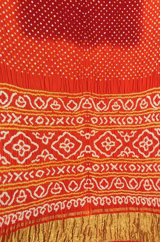 Orange And Maroon Bandhani Pure Gajji Silk Saree - Luxurion World