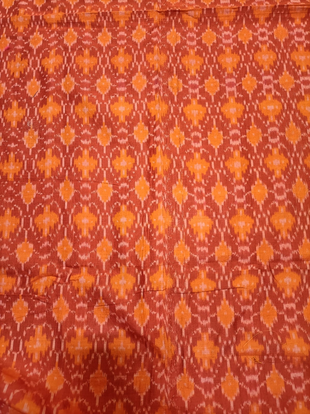 Orange And Maroon Ikat Cotton Silk Fabric (1 mtr) - Luxurion World
