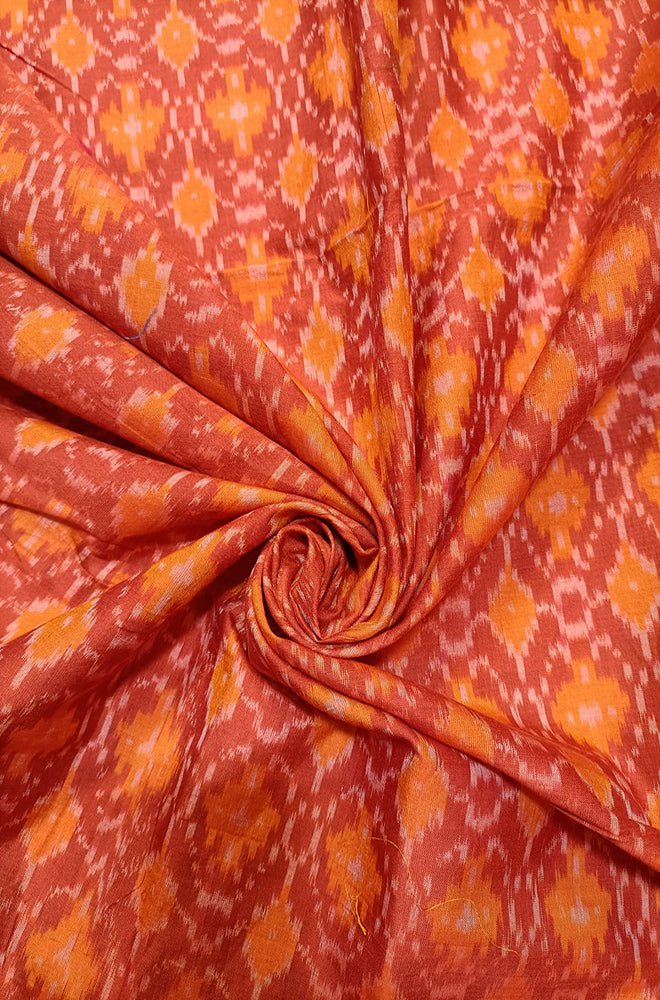 Orange And Maroon Ikat Cotton Silk Fabric (1 mtr)