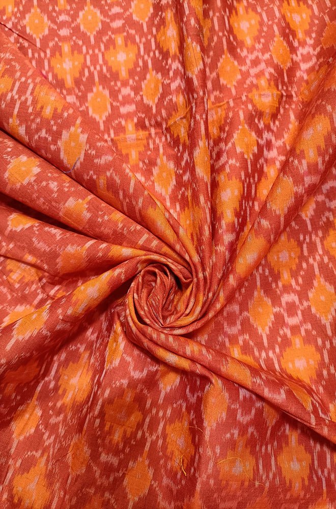 Orange And Maroon Ikat Cotton Silk Fabric (1 mtr) - Luxurion World
