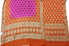 Orange And Pink Banarasi Bandhani Pure Georgette Three Piece Unstitched Suit Set - Luxurion World