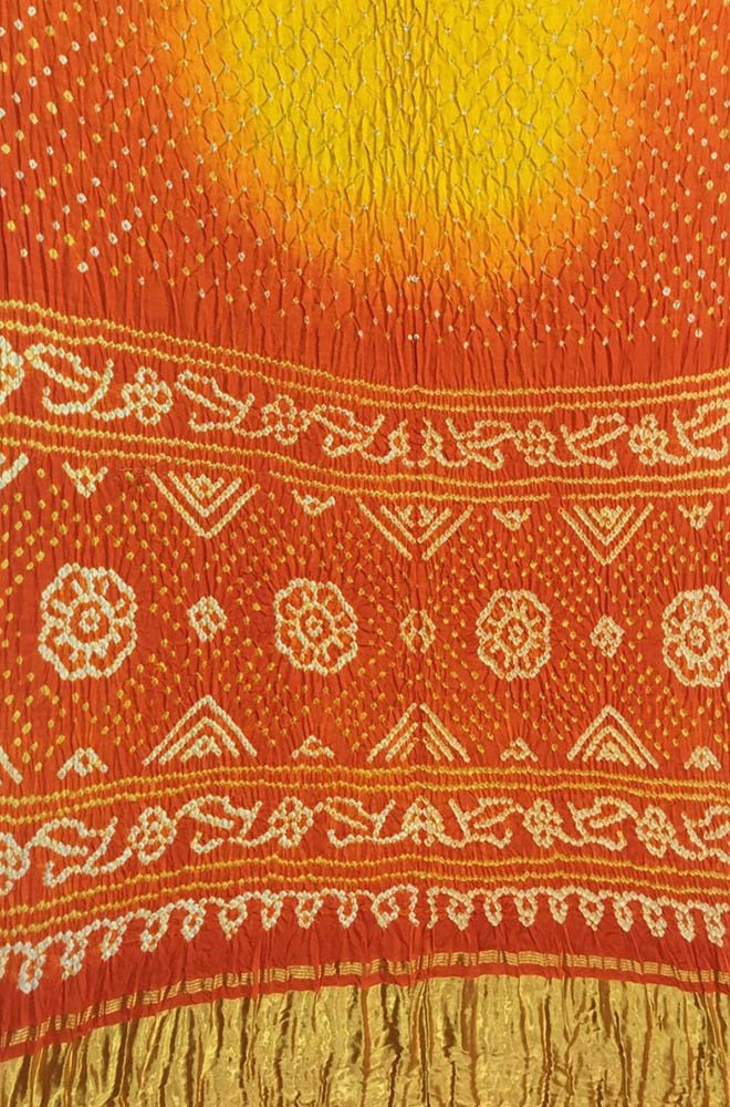 Orange And Yellow Bandhani Pure Gajji Silk Saree - Luxurion World