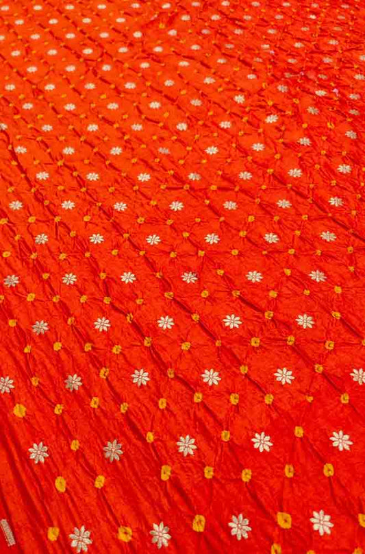 Orange Banarasi Bandhani Chiniya Silk Fabric ( 2.5 Mtr ) - Luxurion World