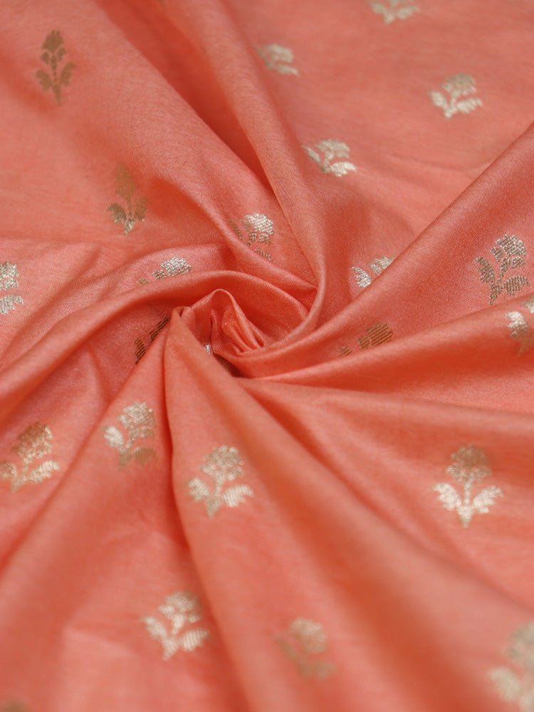 Orange Banarasi Dupion Silk Fabric ( 1 Mtr ) - Luxurion World