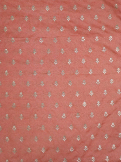 Orange Banarasi Dupion Silk Fabric ( 1 Mtr ) - Luxurion World