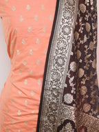 Orange Banarasi Dupion Silk Suit With Grey Banarasi Organza Dupatta - Luxurion World