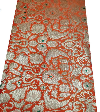 Orange Banarasi Kimkhwab Silk Meenakari Fabric ( 1 Mtr ) - Luxurion World