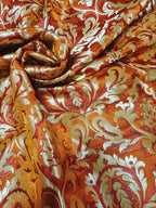 Orange Banarasi Kimkhwab Silk Fabric  ( 1 Mtr ) - Luxurion World