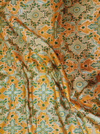 Orange Banarasi Kimkhwab Silk Meenakari Fabric  ( 1 Mtr ) - Luxurion World