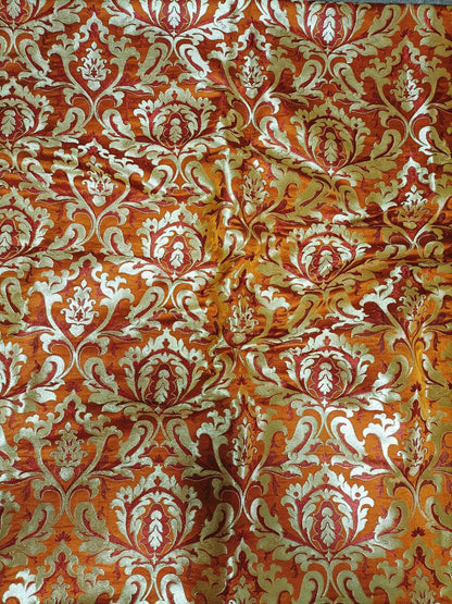 Orange Banarasi Kimkhwab Silk Meenakari Fabric  ( 1 Mtr )