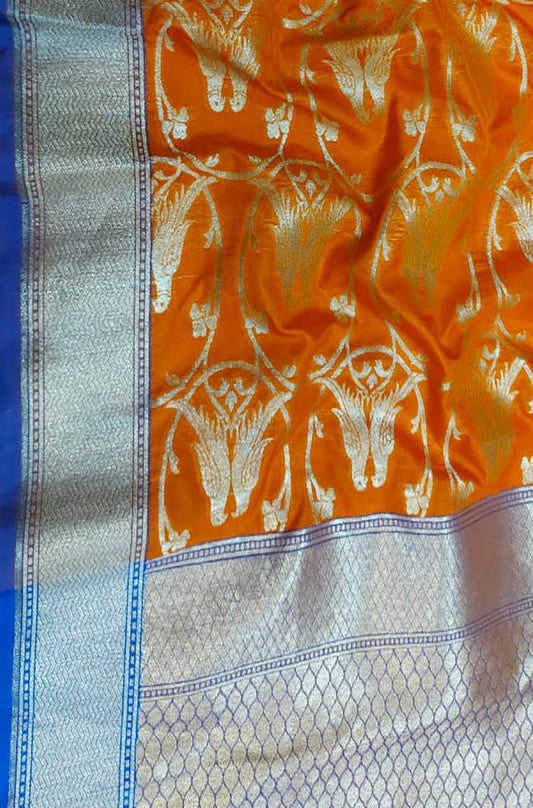 Orange Banarasi Silk Dupatta - Luxurion World