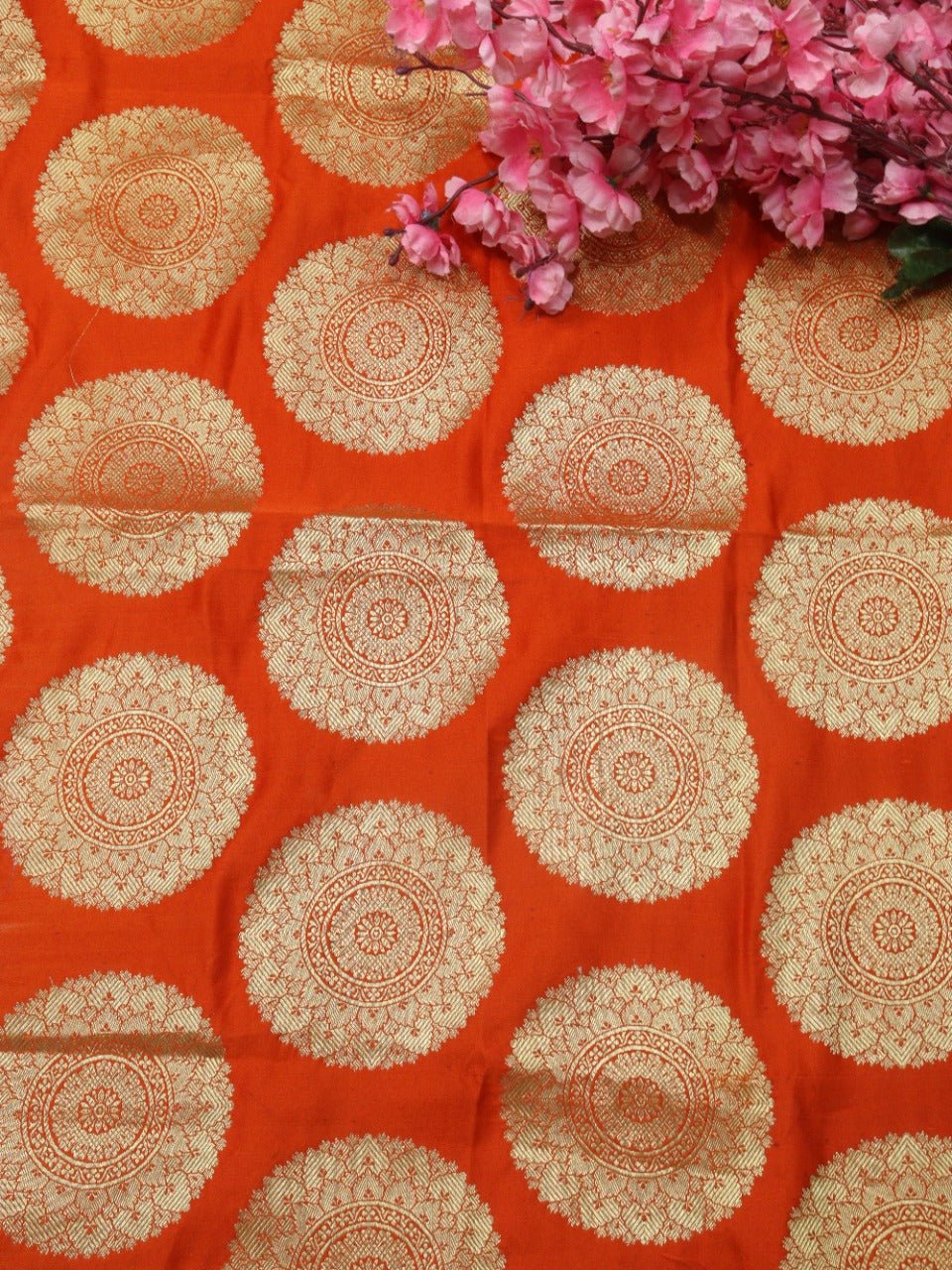 Orange Banarasi Silk Fabric ( 0.5 Mtr) - Luxurion World
