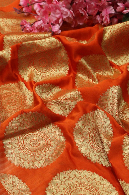 Orange Banarasi Silk Fabric ( 0.5 Mtr)
