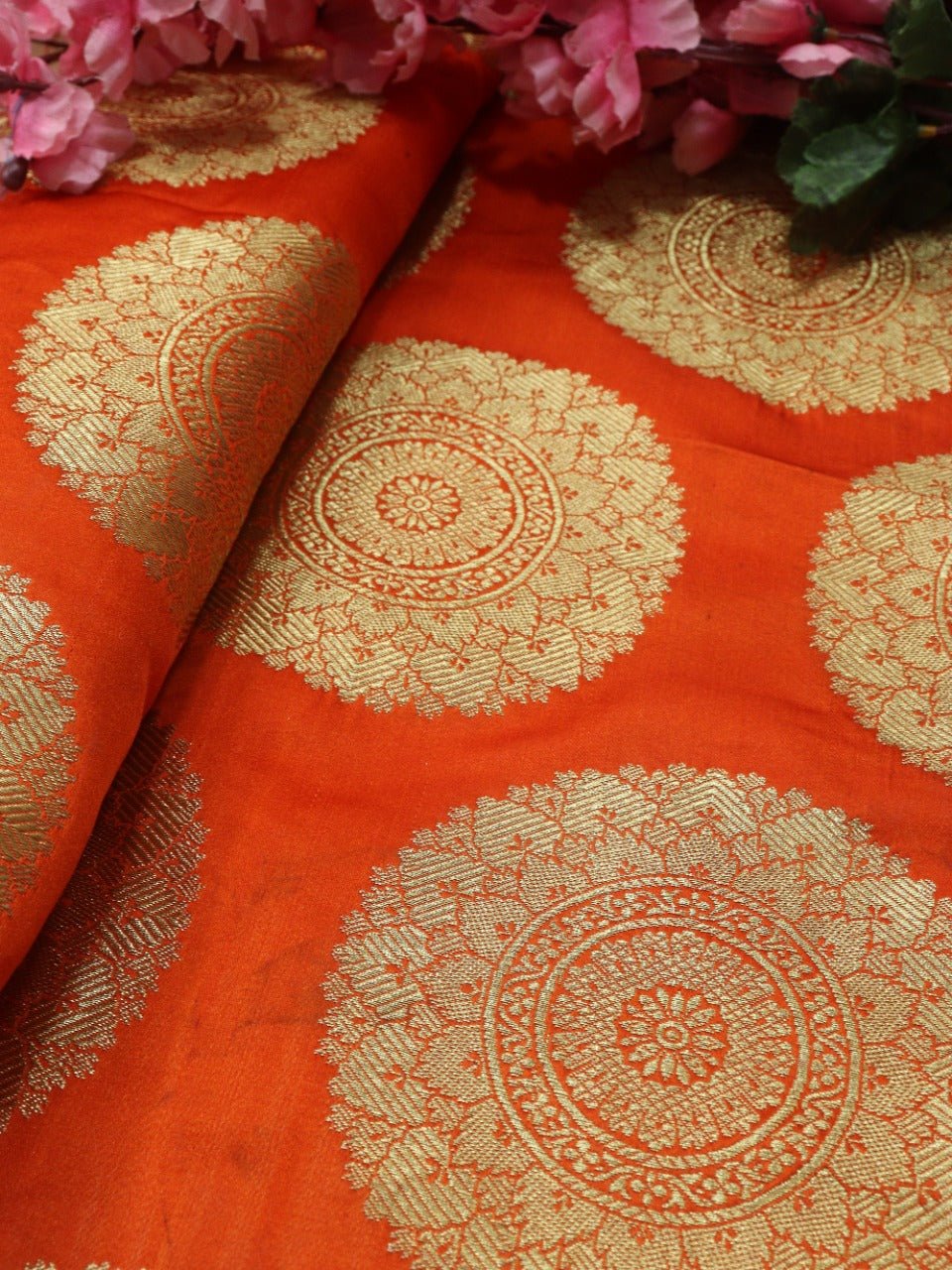 Orange Banarasi Silk Fabric ( 0.5 Mtr) - Luxurion World