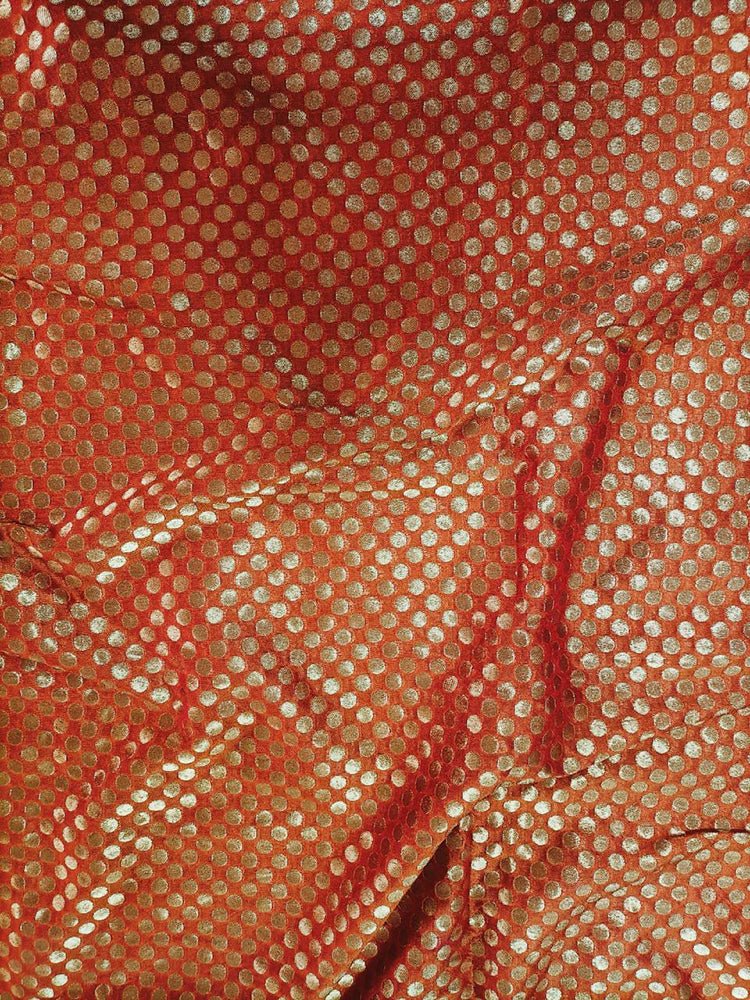 Orange Banarasi Silk Fabric ( 1 Mtr) - Luxurion World