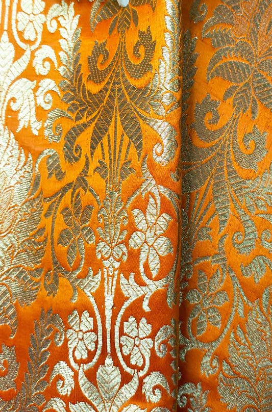 Orange Banarasi Silk Fabric ( 1 Mtr ) - Luxurion World