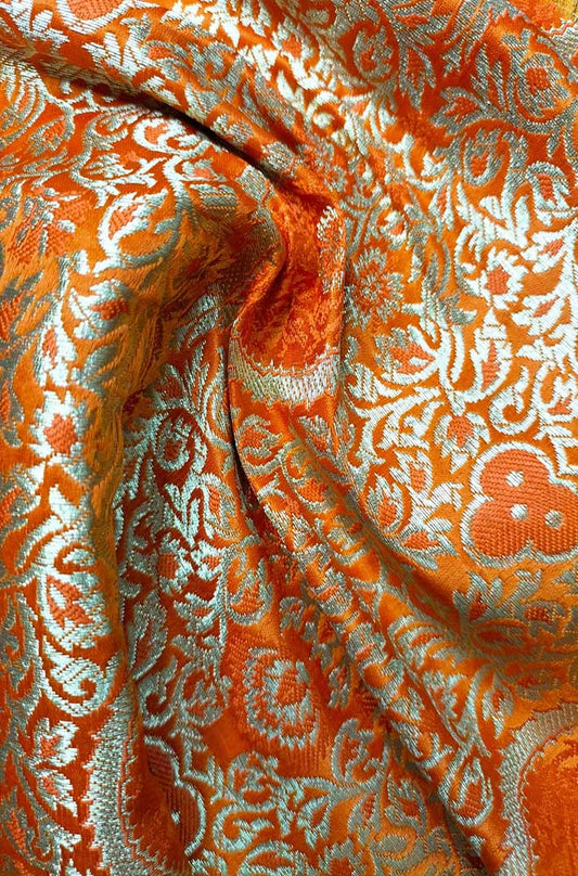 Orange Banarasi Silk Fabric ( 1 Mtr ) - Luxurion World