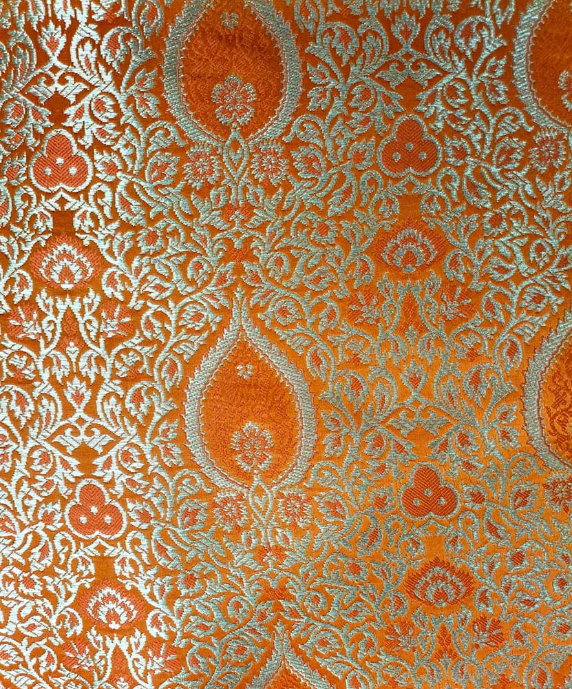 Orange Banarasi Silk Fabric ( 1 Mtr ) - Luxurion World