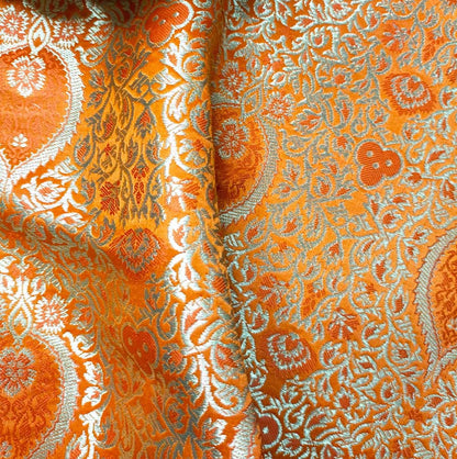 Orange Banarasi Silk Fabric ( 1 Mtr ) - Luxurion World