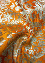 Orange Banarasi Silk Fabric ( 1 Mtr ) - Luxurion World