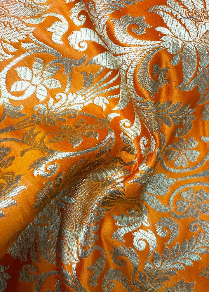 Orange Banarasi Silk Fabric ( 1 Mtr ) - Luxurion World