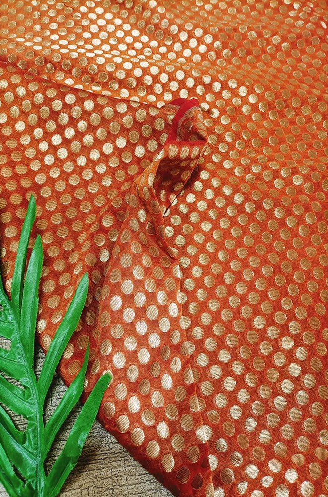 Orange Banarasi Silk Fabric ( 1 Mtr)