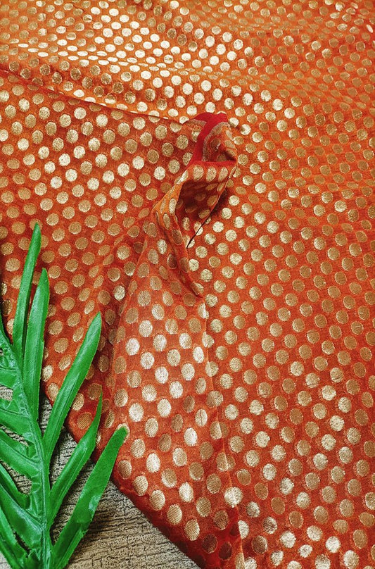 Orange Banarasi Silk Fabric ( 1 Mtr) - Luxurion World