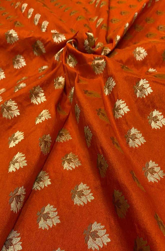 Orange Banarasi Silk Fabric (  1 Mtr ) - Luxurion World
