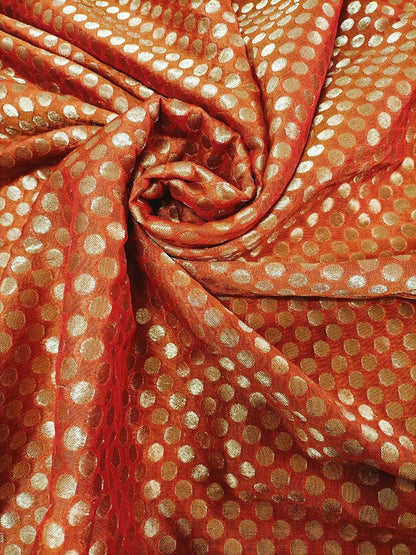 Orange Banarasi Silk Fabric ( 1 Mtr)