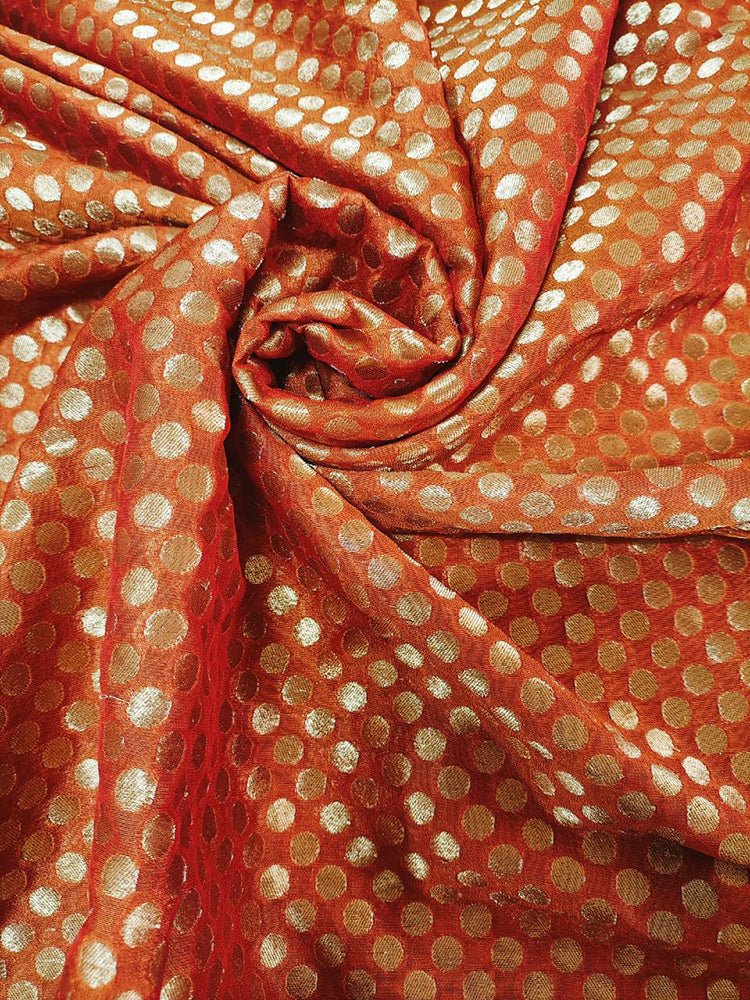 Orange Banarasi Silk Fabric ( 1 Mtr) - Luxurion World