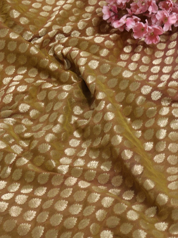 Orange Banarasi Silk Fabric (1Mtr) - Luxurion World
