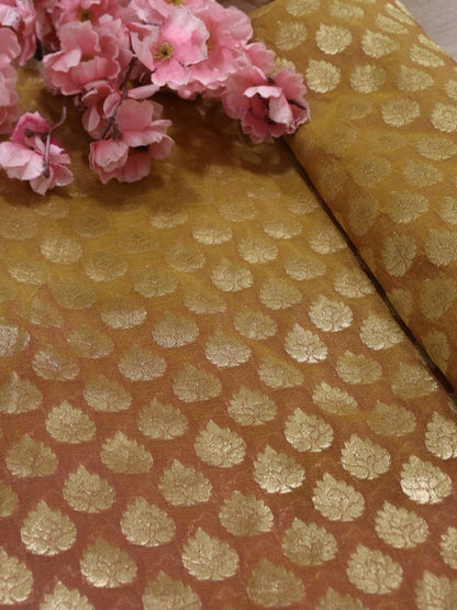 Orange Banarasi Silk Fabric (1Mtr) - Luxurion World