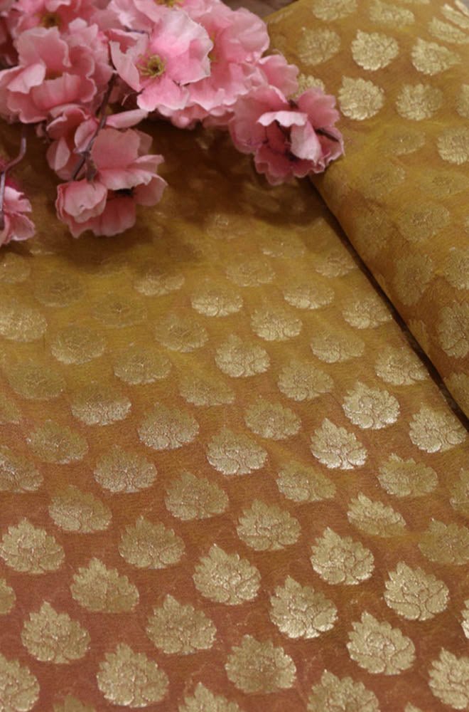 Orange Banarasi Silk Fabric (1Mtr) - Luxurion World
