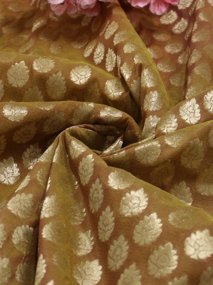 Orange Banarasi Silk Fabric (1Mtr) - Luxurion World