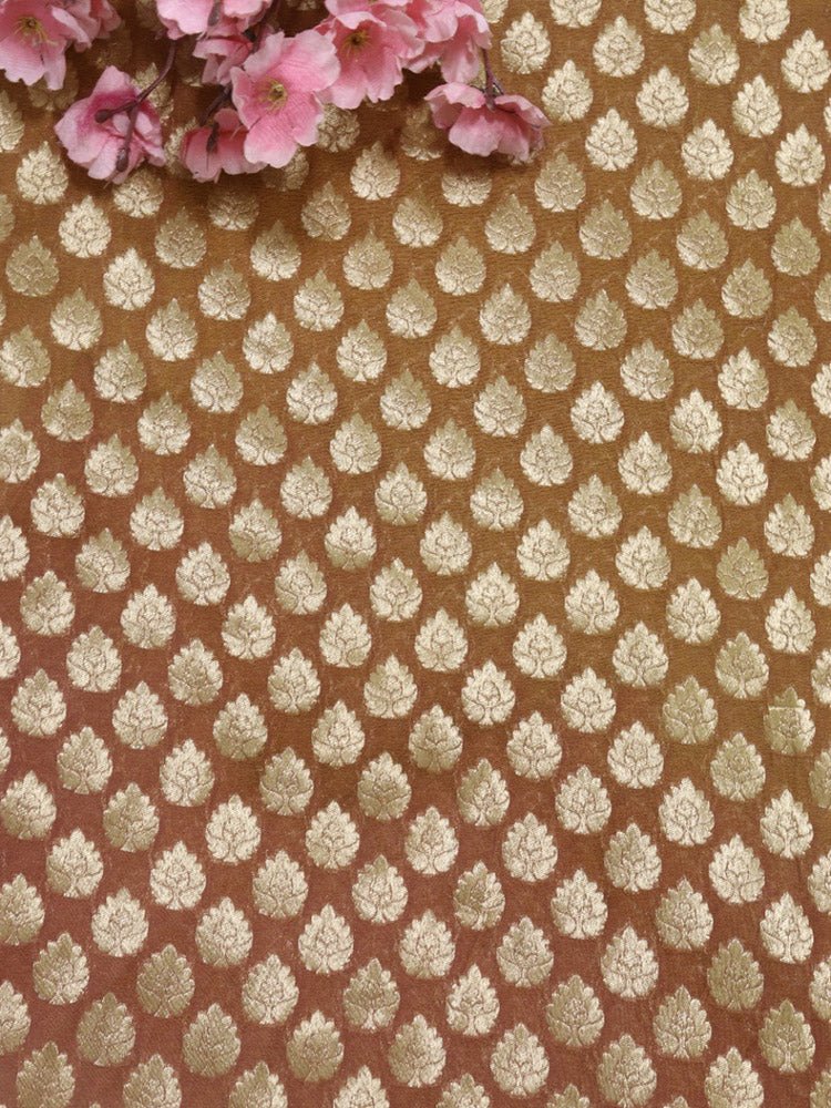 Orange Banarasi Silk Fabric (1Mtr) - Luxurion World