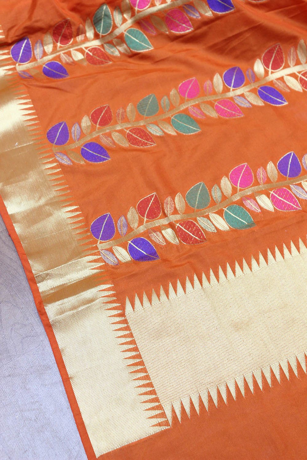 Stunning Orange Banarasi Silk Meenakari Dupatta - Festive Perfection - Luxurion World