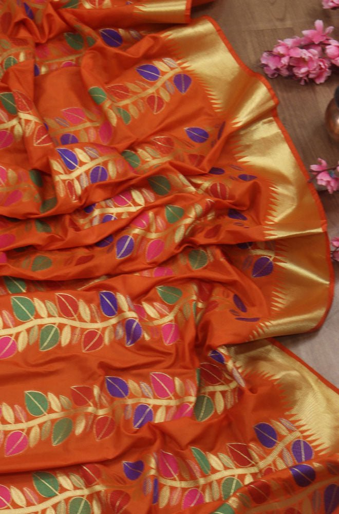 Stunning Orange Banarasi Silk Meenakari Dupatta - Festive Perfection - Luxurion World