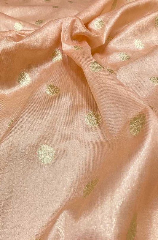 Orange Banarasi Tissue Silk Zari Booti Design Fabric ( 1 Mtr )