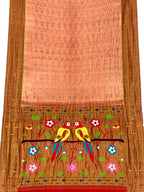 Orange Bandhani Paithani Pure Silk Parrot And Floral Design Saree With Triple Muniya Border - Luxurion World
