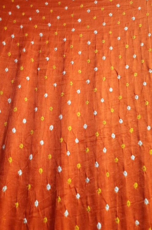 Orange Bandhani Pure Gajji Silk Fabric ( 6 Mtrs ) - Luxurion World