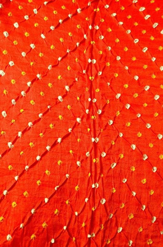 Orange Bandhani Pure Gajji Silk Fabric ( 6 Mtrs )