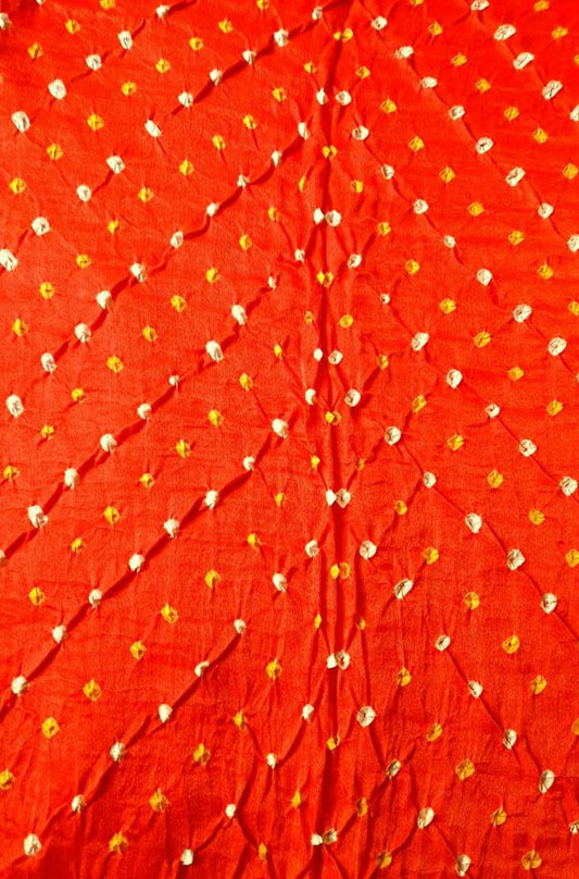 Orange Bandhani Pure Gajji Silk Fabric ( 6 Mtrs ) - Luxurion World