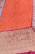 Orange Bandhani Pure Silk Kanjeevaram Border Saree - Luxurion World