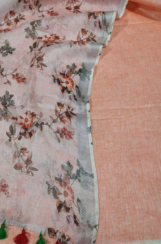 Orange Digital Printed Linen Two Piece Unstitched Suit Set - Luxurion World