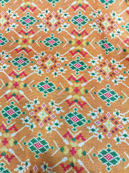 Orange Digital Printed Tussar Silk Patola Design Fabric ( 1 Mtr ) - Luxurion World