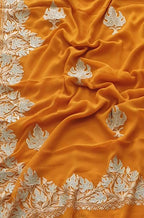 Orange Embroidered Kashmiri Aari Work Georgette Saree - Luxurion World