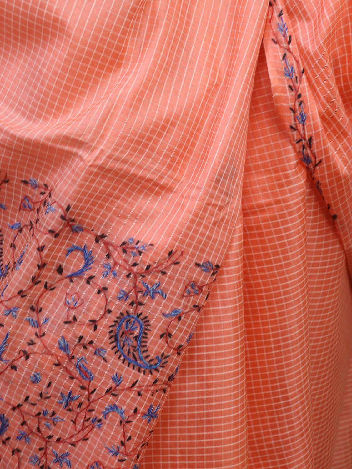 Orange Embroidered Kashmiri Sozni Work Pure Silk Saree - Luxurion World