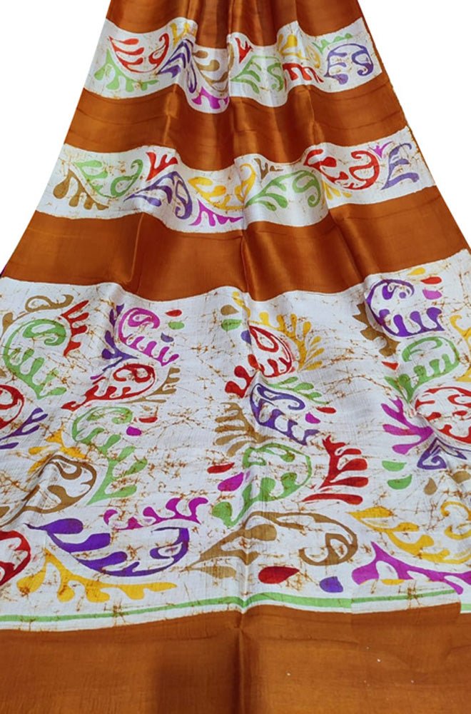 Orange Hand Batik Silk Saree